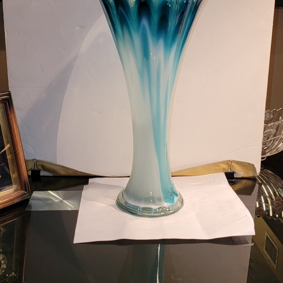 Beautiful Vintage Aqua Blue Glass French Mid-Century Vase 15" Tall - Picture 4 of 9